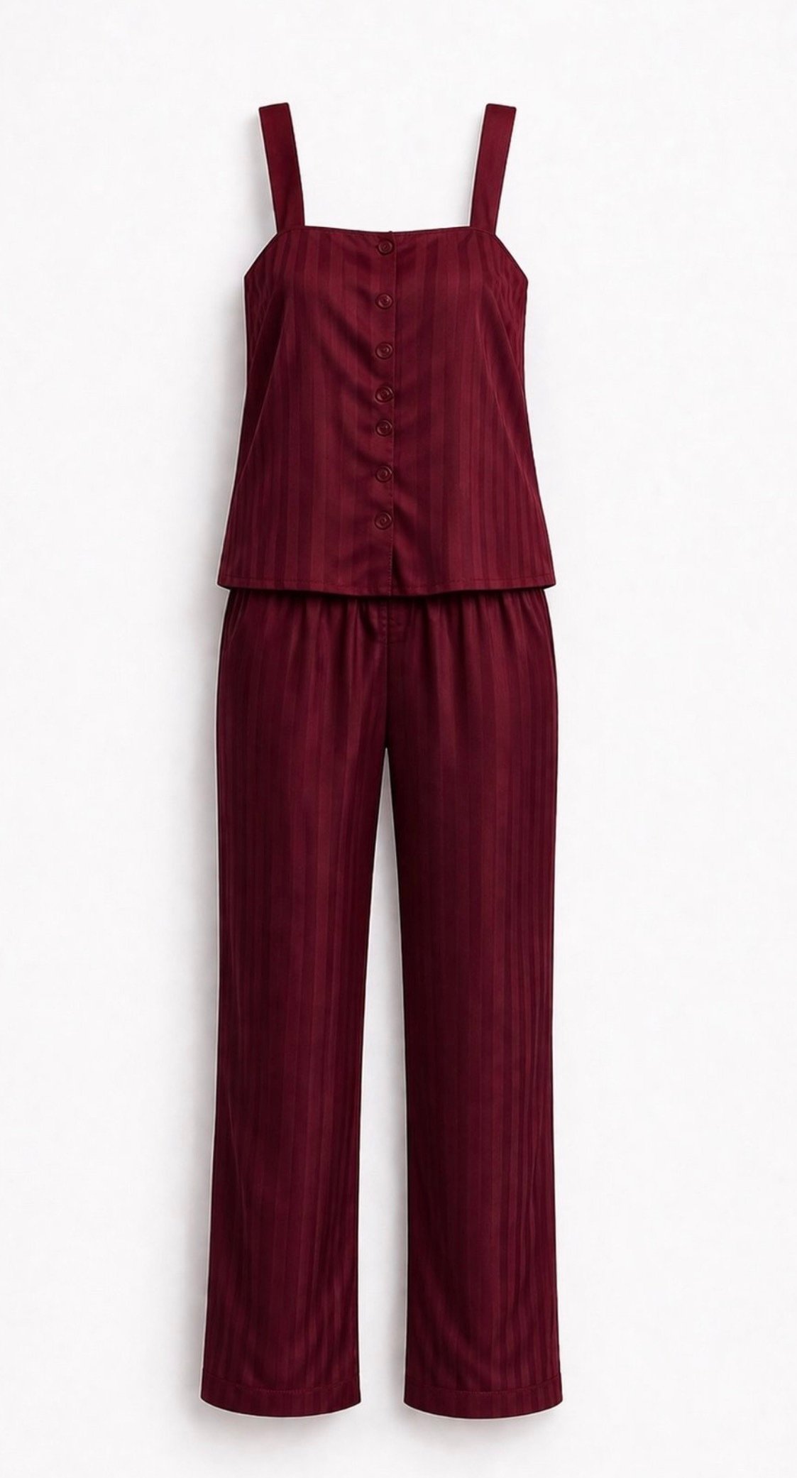 Sleeveless Cherry Red Satin Pajama Set - Image 2