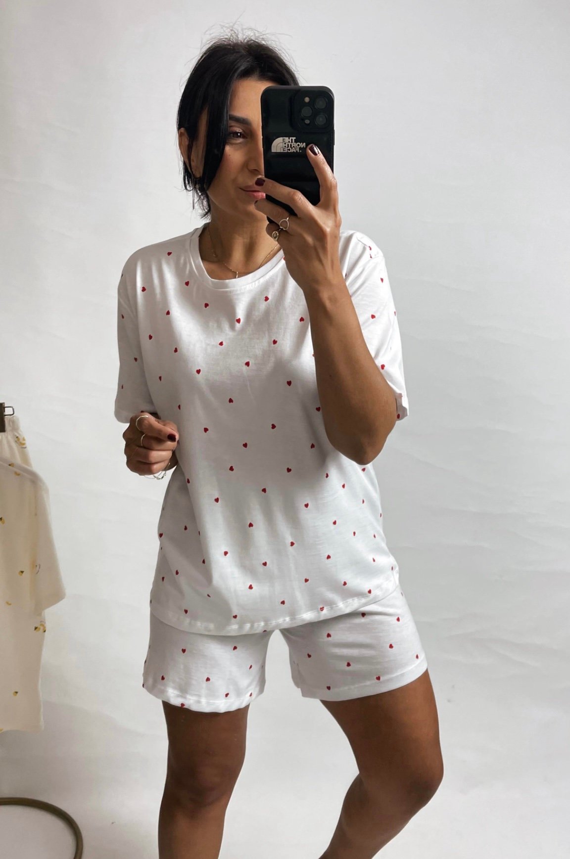 Red Heart Patterned Shorts Pajama Set