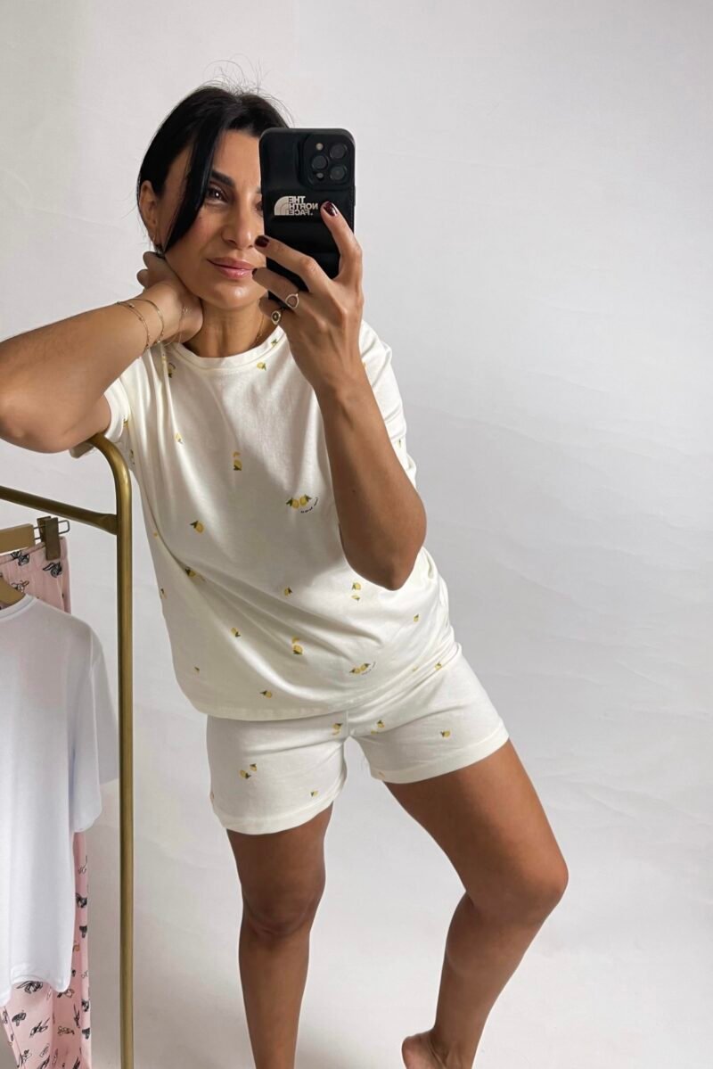 Lemon Patterned Shorts Pajama Set