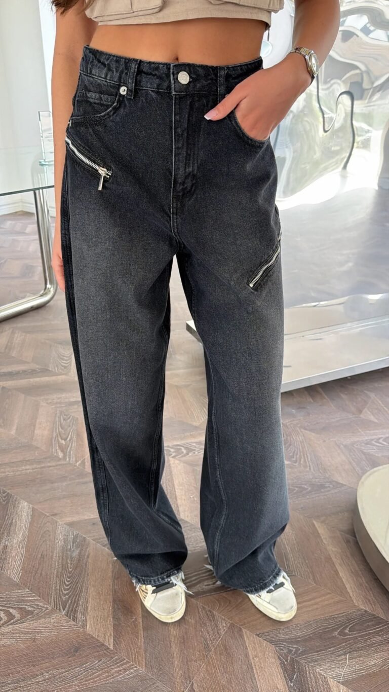 Jeans with Zipper Detail - Denim Gray