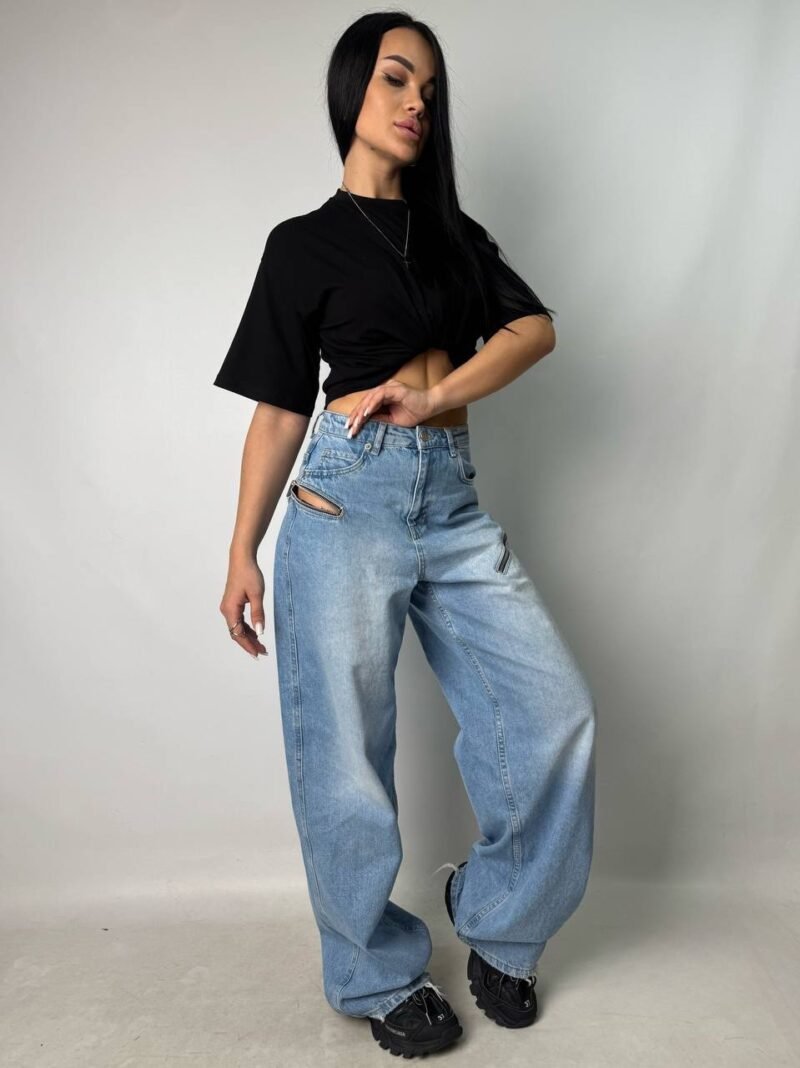 Jeans with Zipper Detail - Denim blue