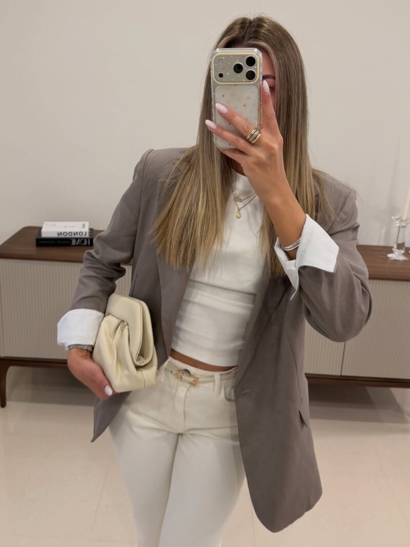 Premium Linen Graije Blazer Jacket with Flap Pockets
