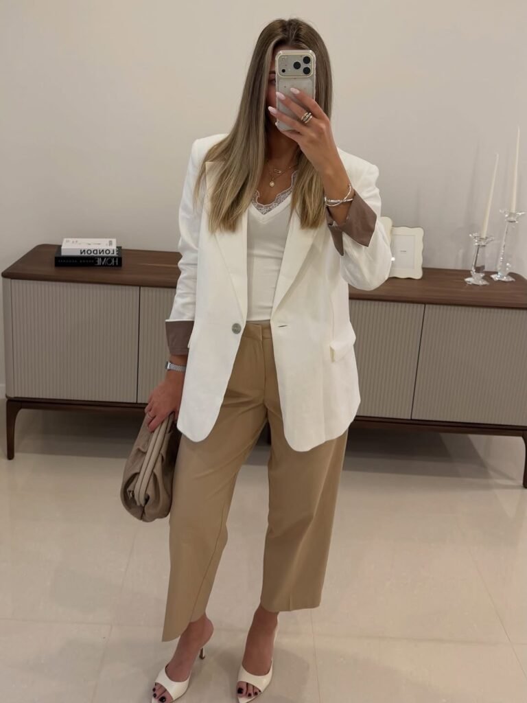 Premium Linen White Blazer Jacket with Flap Pockets
