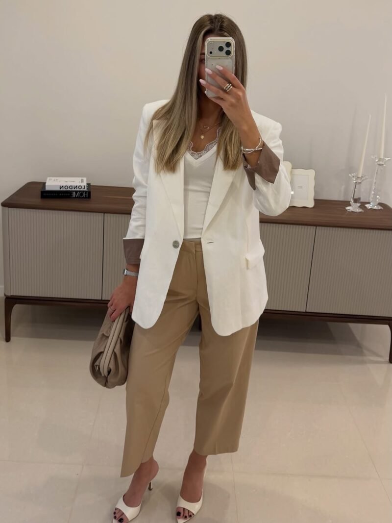 Premium Linen White Blazer Jacket with Flap Pockets