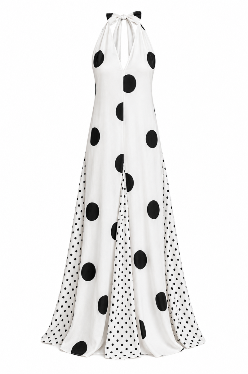 Halter Neck Polka Dot Maxi Dress