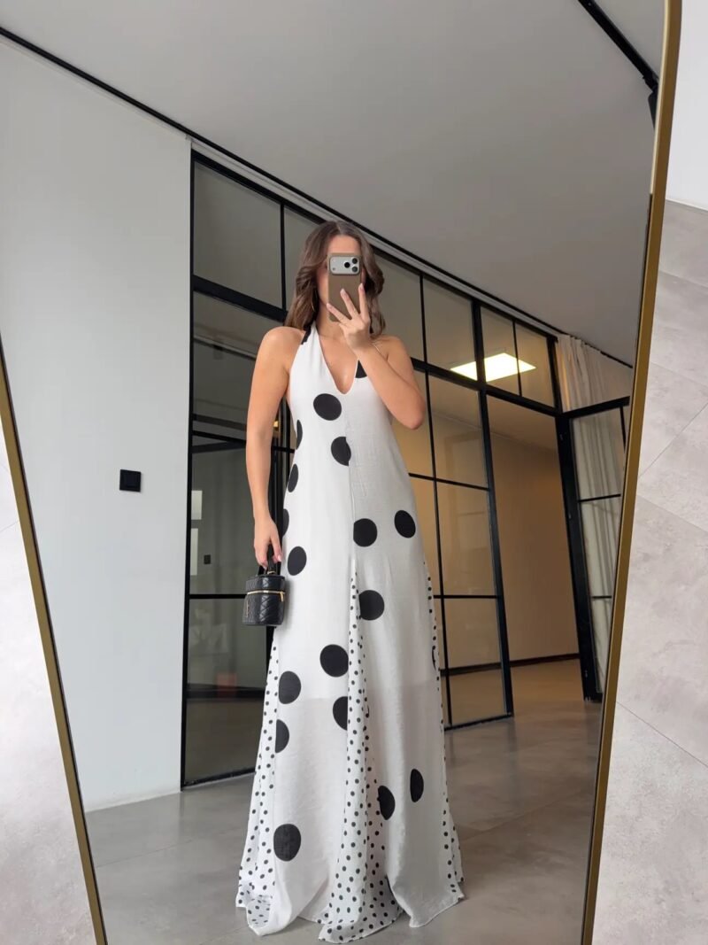 Halter Neck Polka Dot Maxi Dress