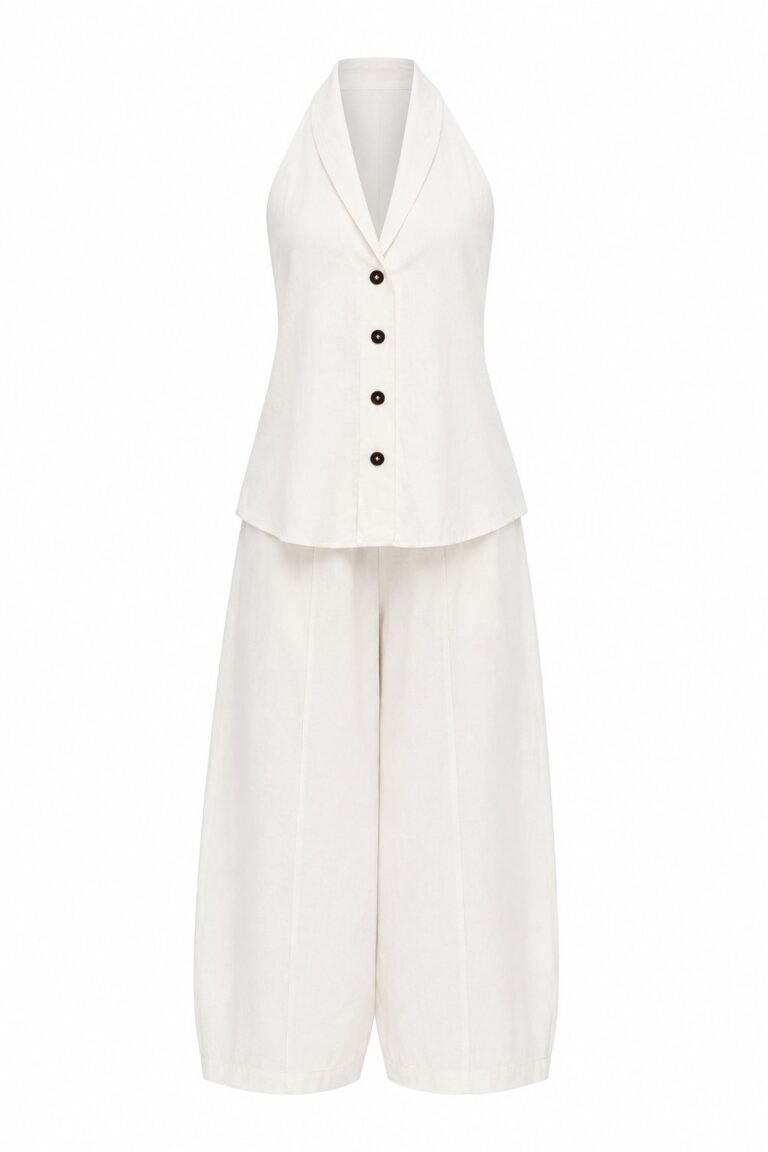 100% Linen Halter Neck Bluz With Pantalon