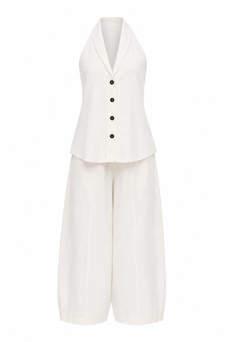 100% Linen Halter Neck Bluz With Pantalon