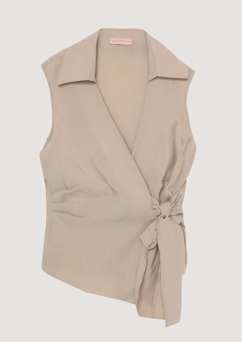 Quzu Front Tie Detail Blouse Stone