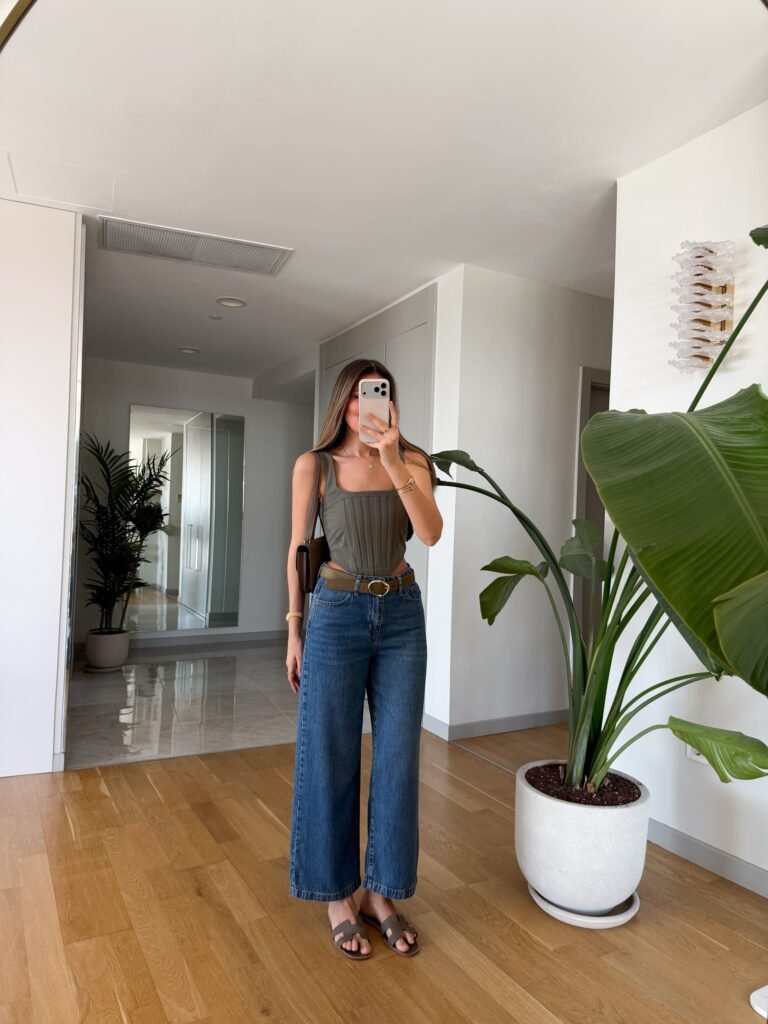 Khaki Suede Belted High-Waisted Jeans - Blue