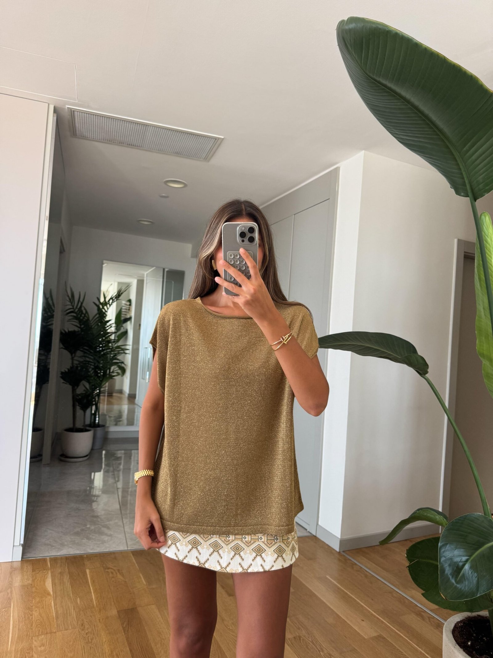 Batwing Sleeve Glitter Blouse - Khaki