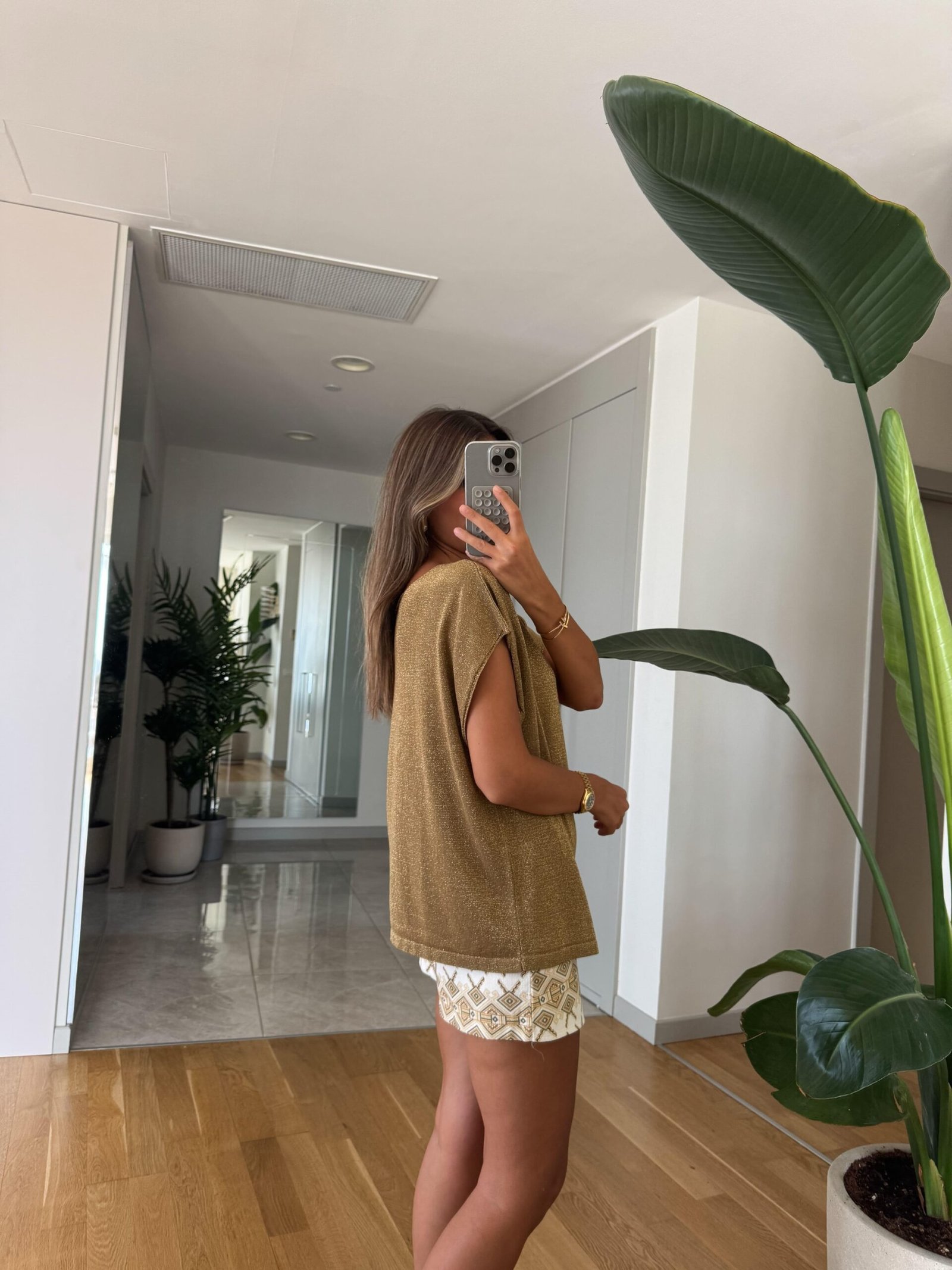 Batwing Sleeve Glitter Blouse - Khaki - Image 4