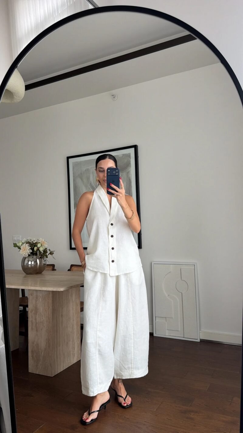 100% Linen Halter Neck Bluz With Pantalon