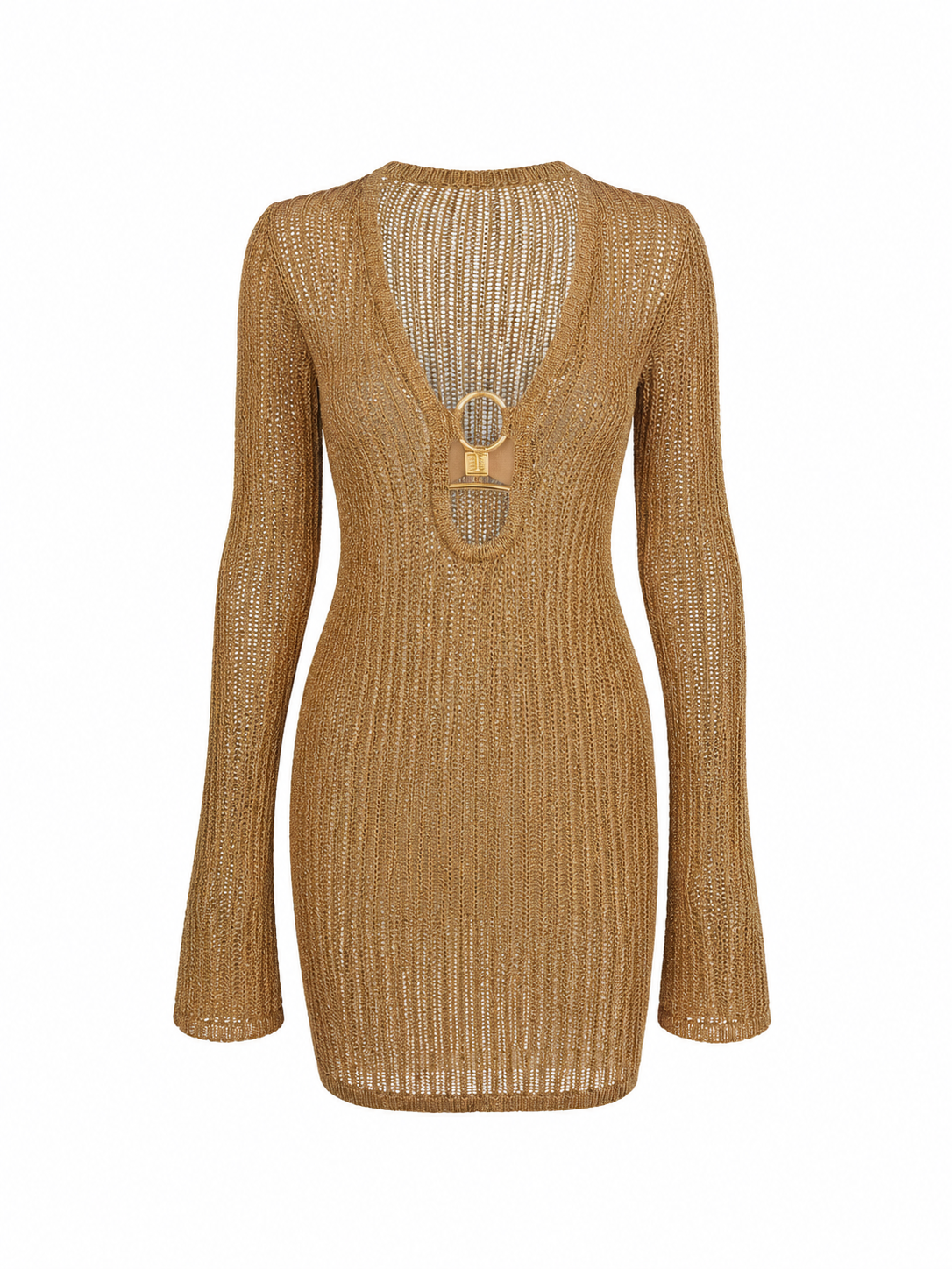 Knitted Mini Dress with Ring Buckle - Gold