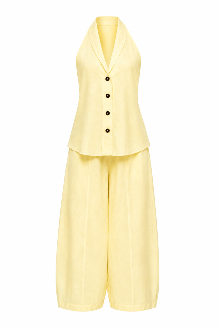 100% Linen Vest and Trousers Set - Butter yellow