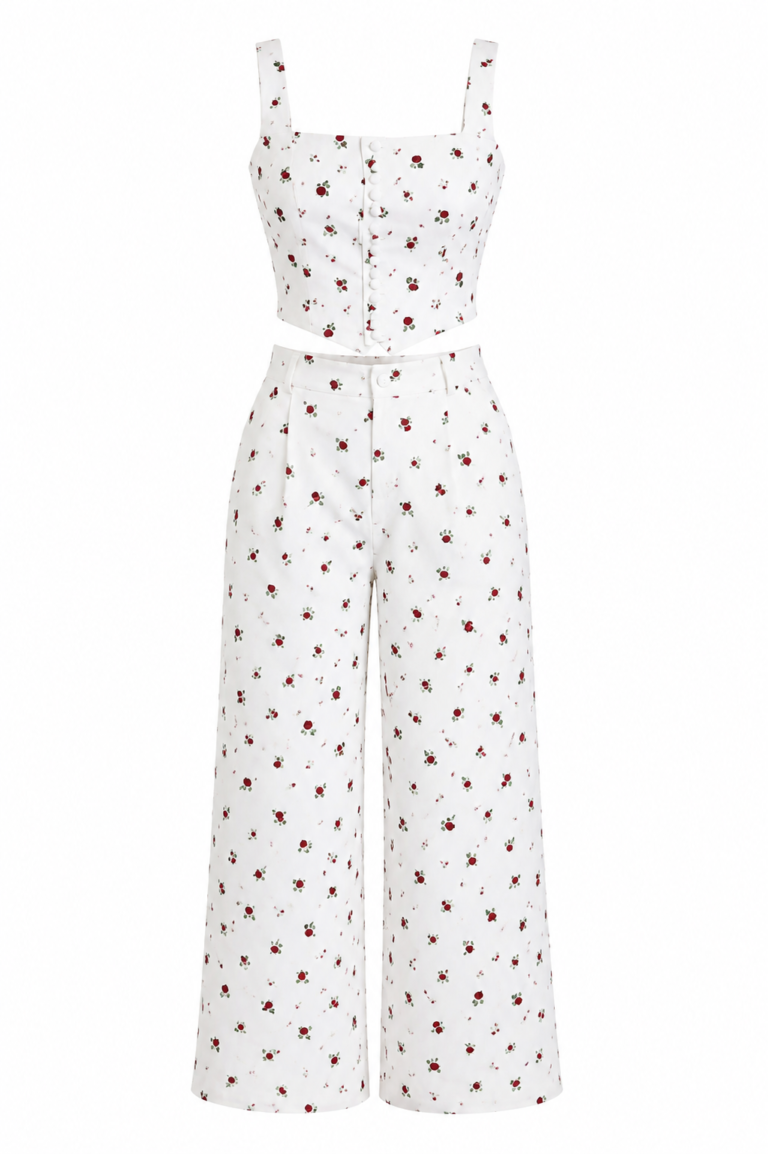 FLORAL PRINT PANTS AND BLOUSE TWO-PIECE SET