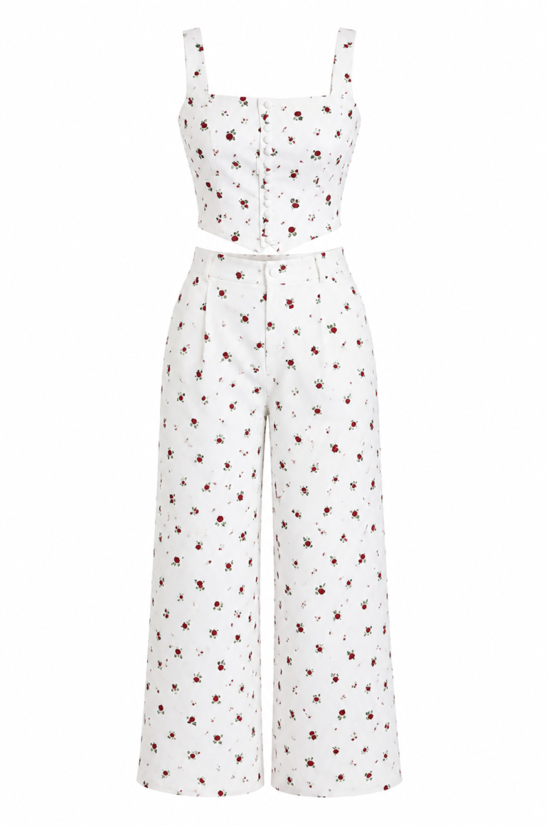 FLORAL PRINT PANTS AND BLOUSE TWO-PIECE SET