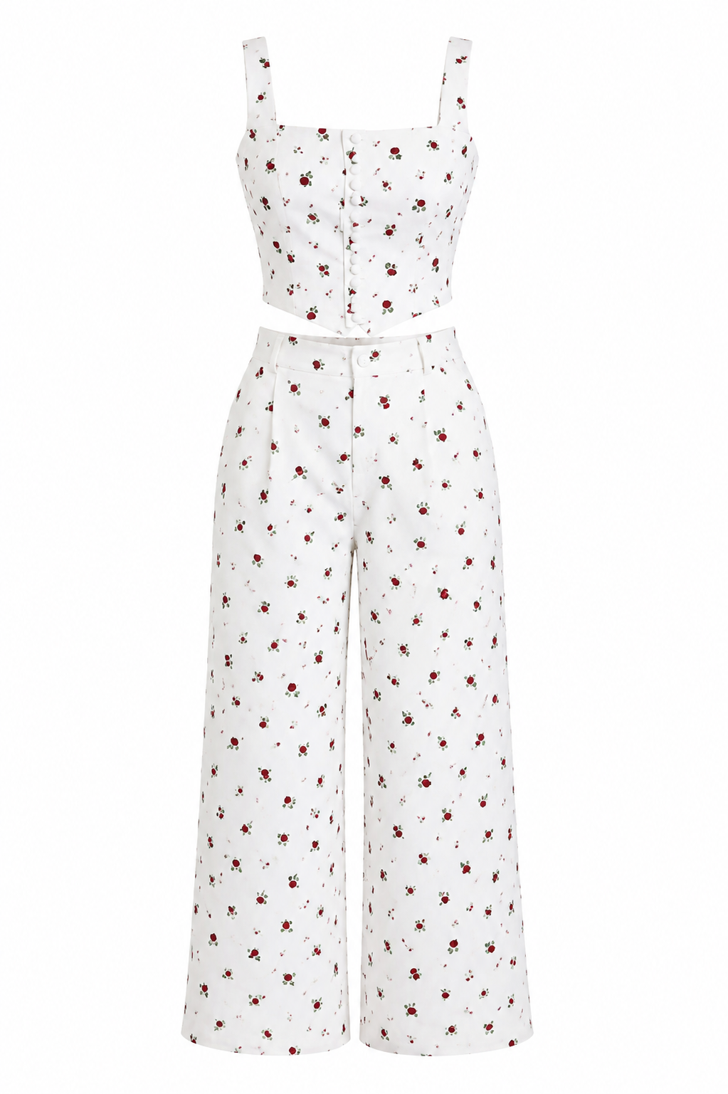 FLORAL PRINT PANTS AND BLOUSE TWO-PIECE SET