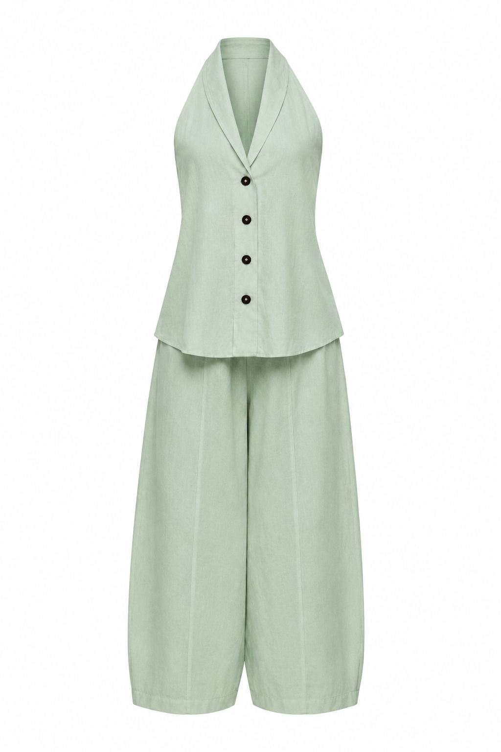 100% Linen Vest and Trousers Set - Mint