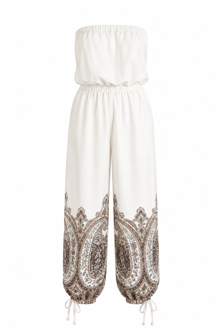 Off-white patterned strapless jumpsuit
