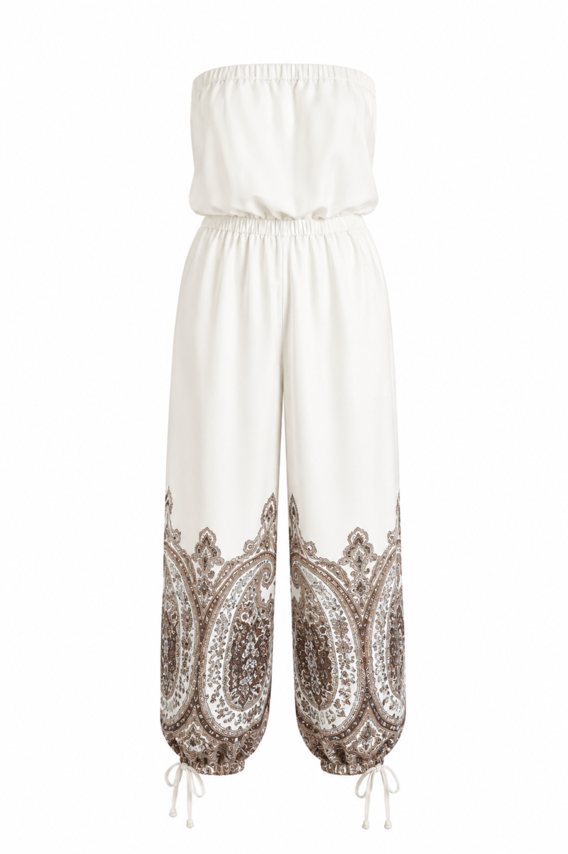 Off-white patterned strapless jumpsuit