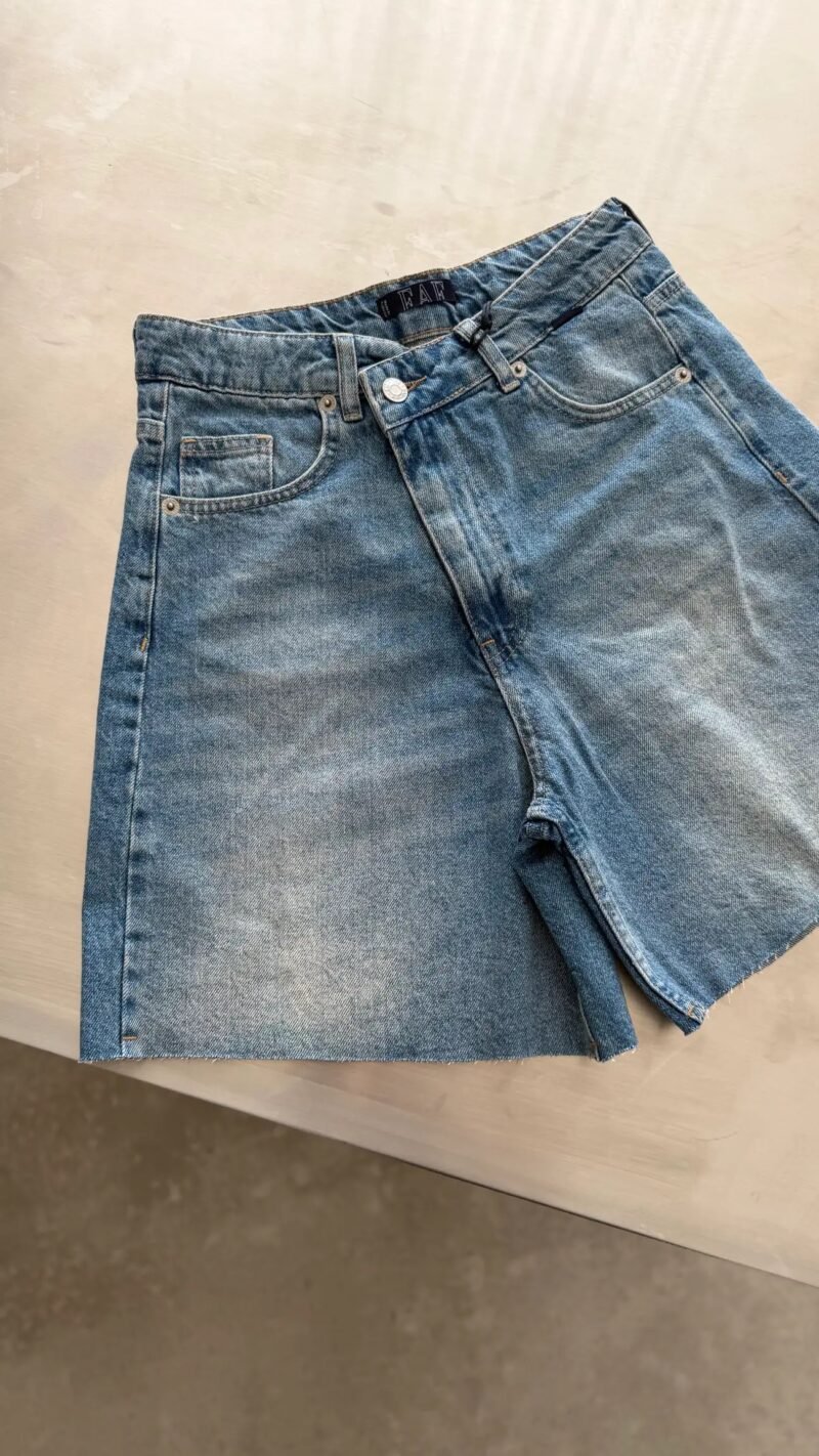 Cross-Buttoned Bermuda Denim Shorts