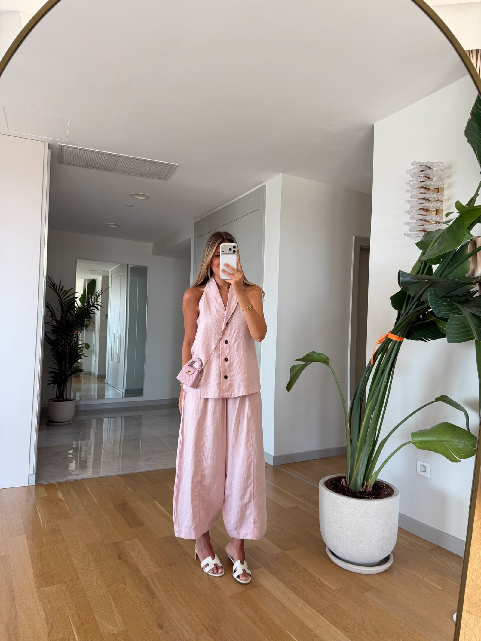 100% Linen Vest and Trousers Set - Baby pink - Image 2