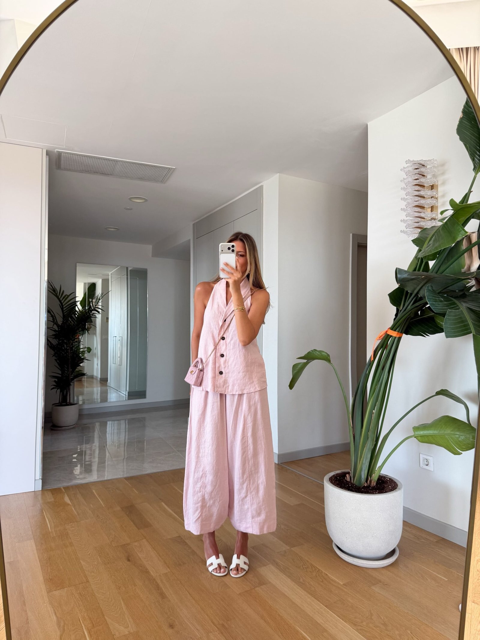 100% Linen Vest and Trousers Set - Baby pink - Image 3