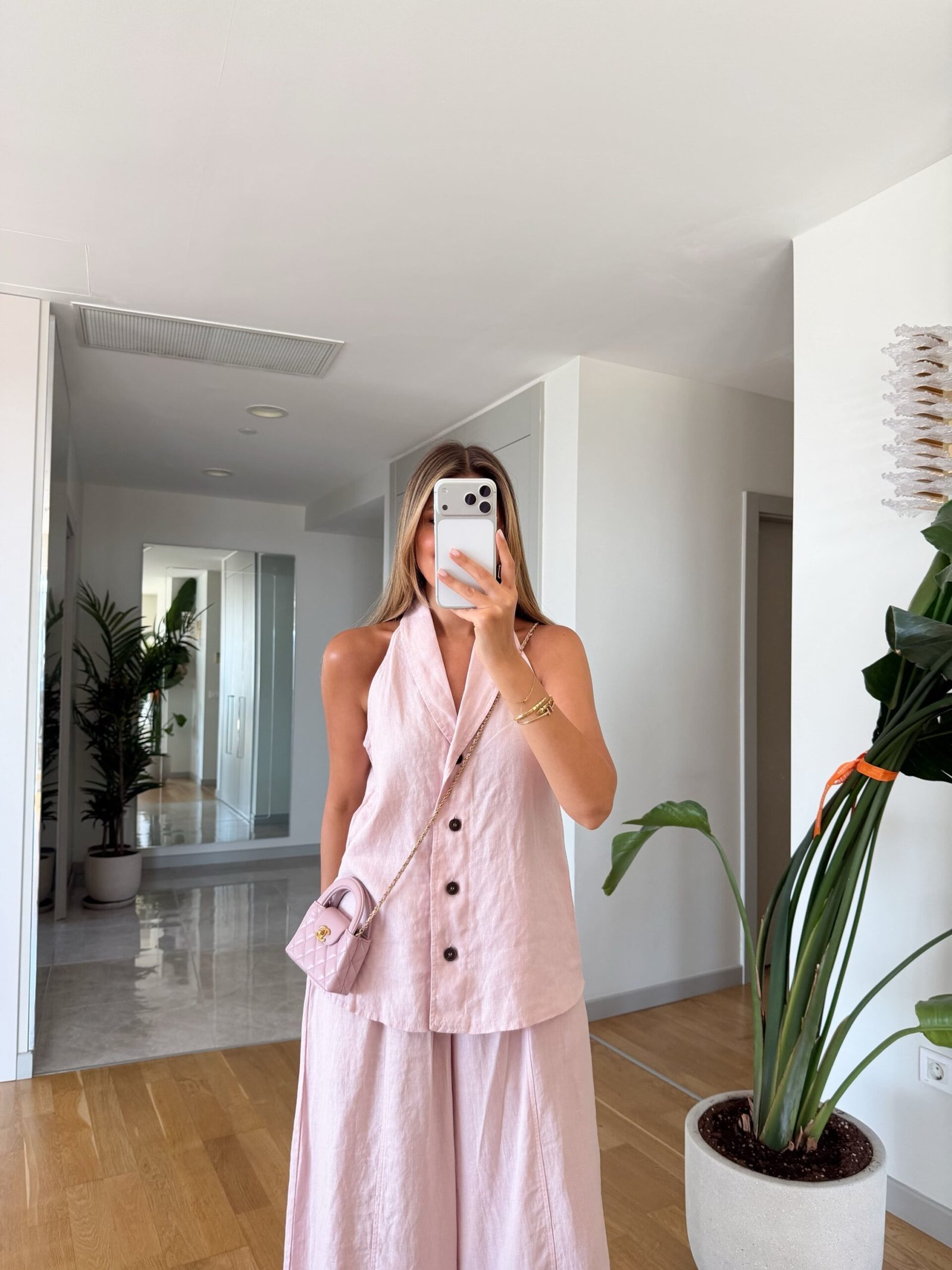 100% Linen Vest and Trousers Set - Baby pink - Image 4