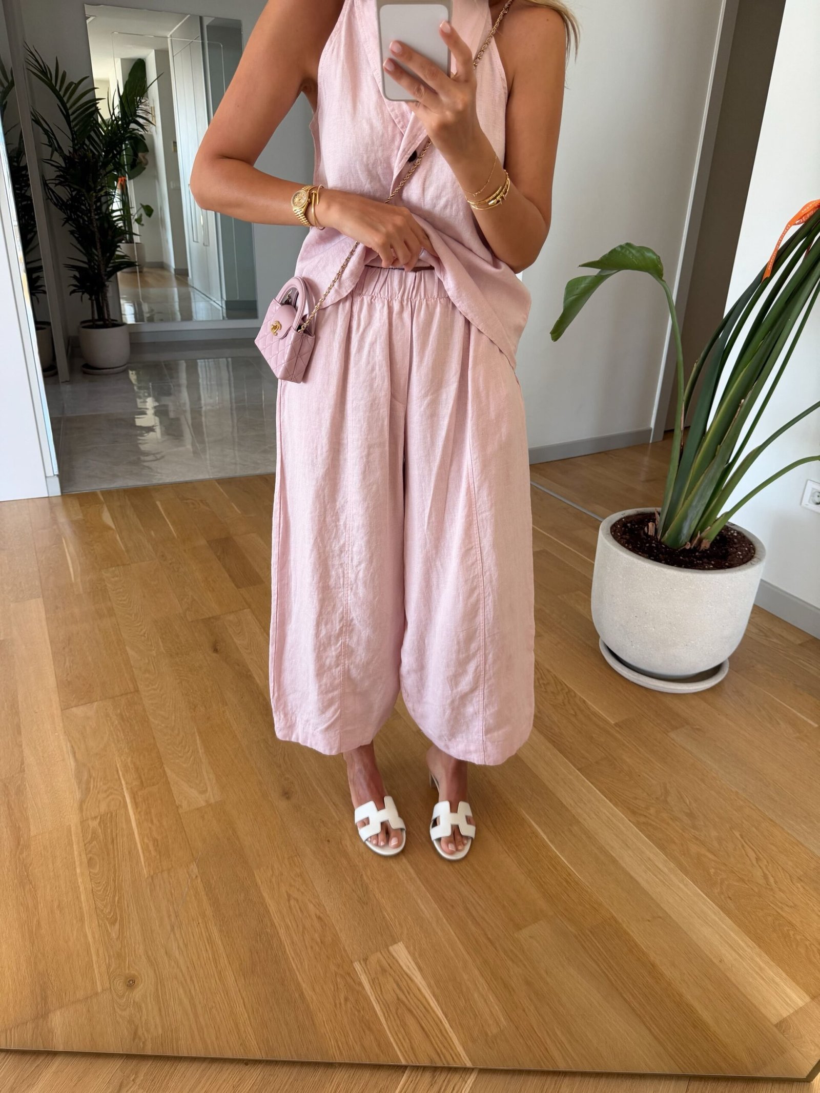 100% Linen Vest and Trousers Set - Baby pink - Image 6