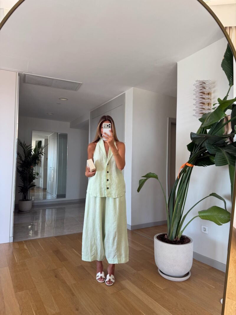 100% Linen Vest and Trousers Set - Mint