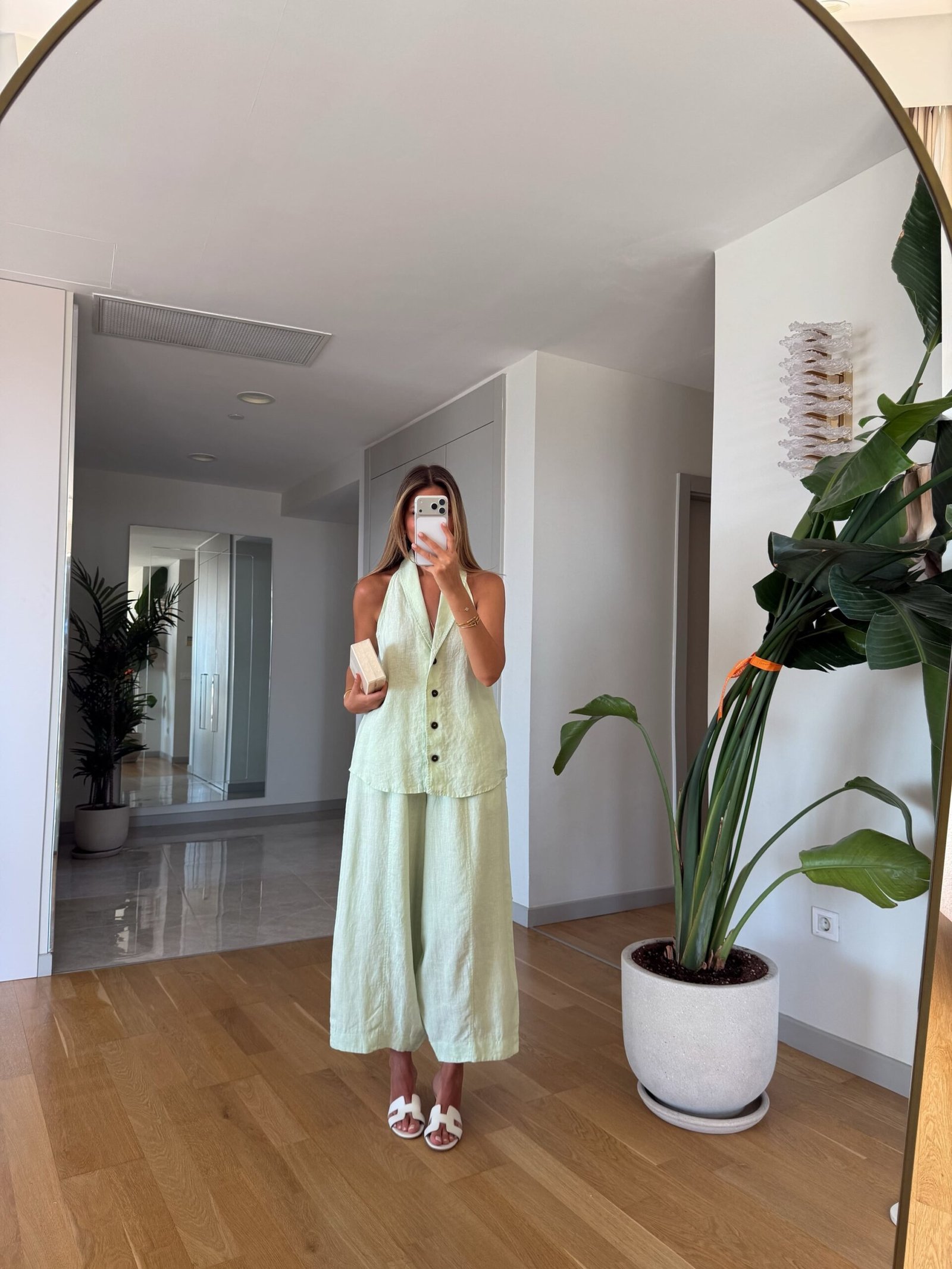 100% Linen Vest and Trousers Set - Mint - Image 2