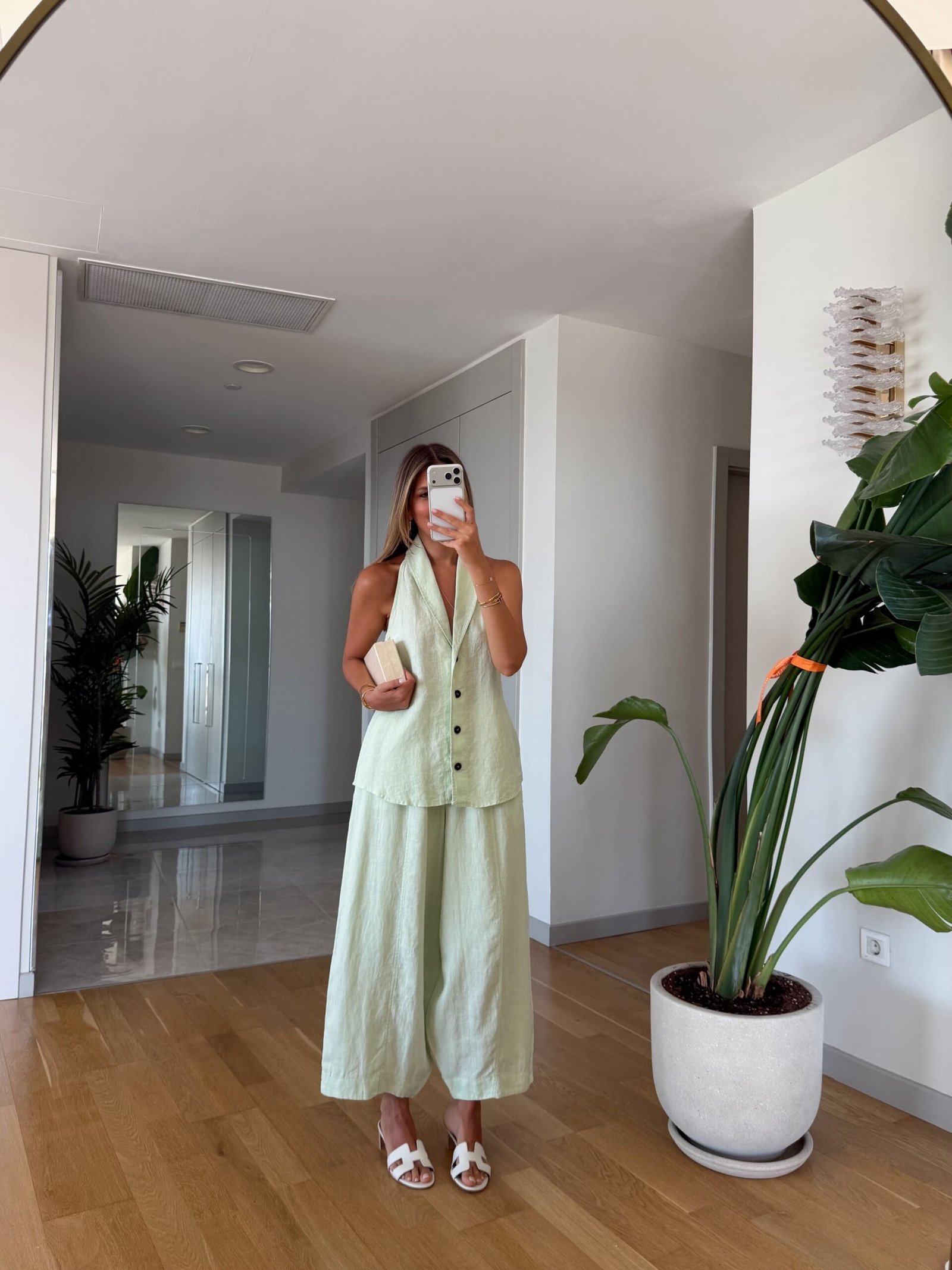 100% Linen Vest and Trousers Set - Mint - Image 3