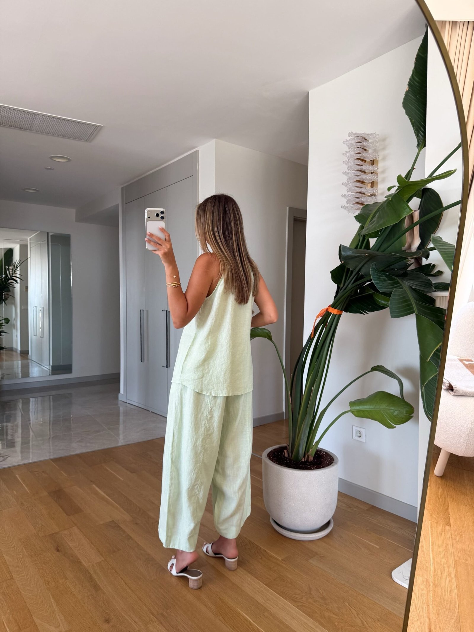 100% Linen Vest and Trousers Set - Mint - Image 7