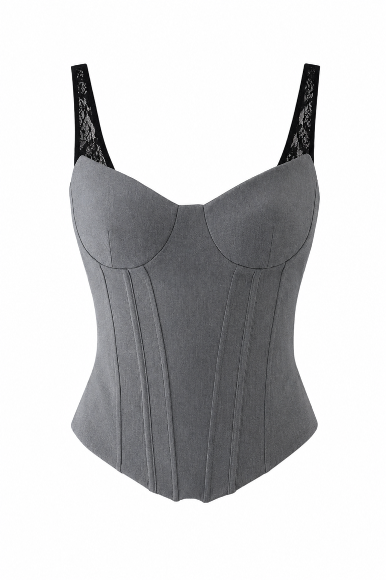 Anthracite Underwired Blouse with Lace Straps and Bust Cups