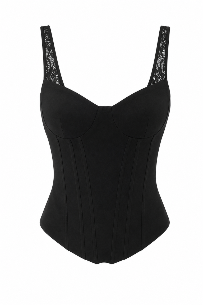 Black  Underwired Blouse with Lace Straps and Bust Cups