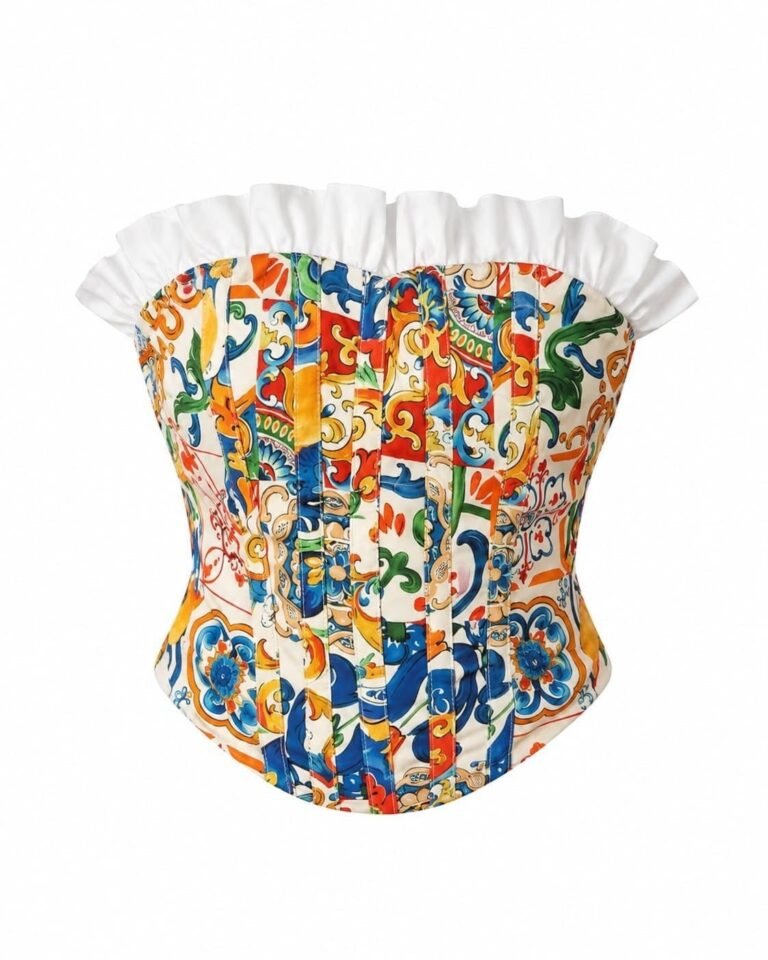 Rina Back Zippered Underwired Ruffled
Detailed Colorful Corset/Bustier