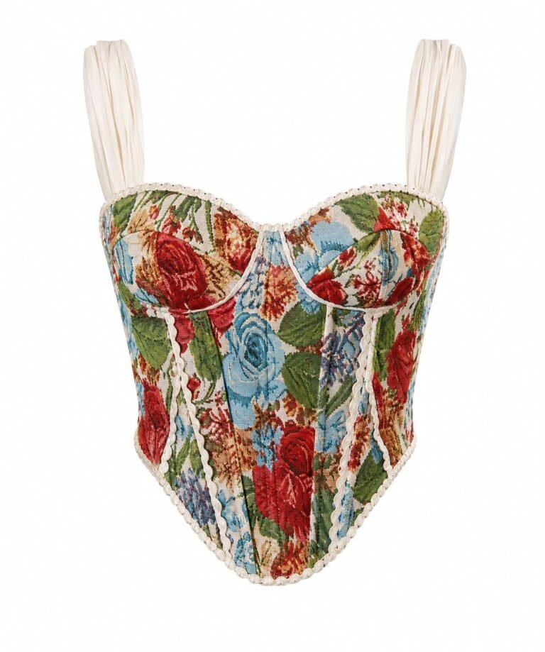 Vintage Floral Corset Top With Sheer Straps