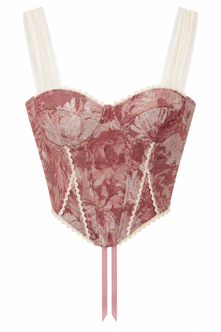 Vintage Floral Corset Top With Sheer Straps