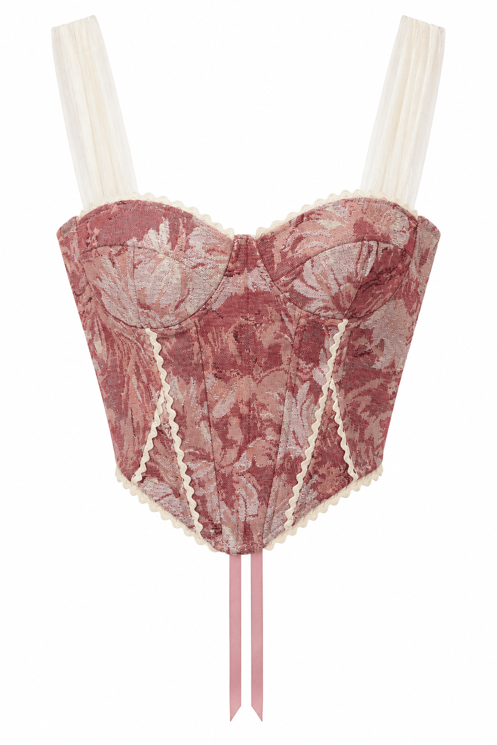 Vintage Floral Corset Top With Sheer Straps