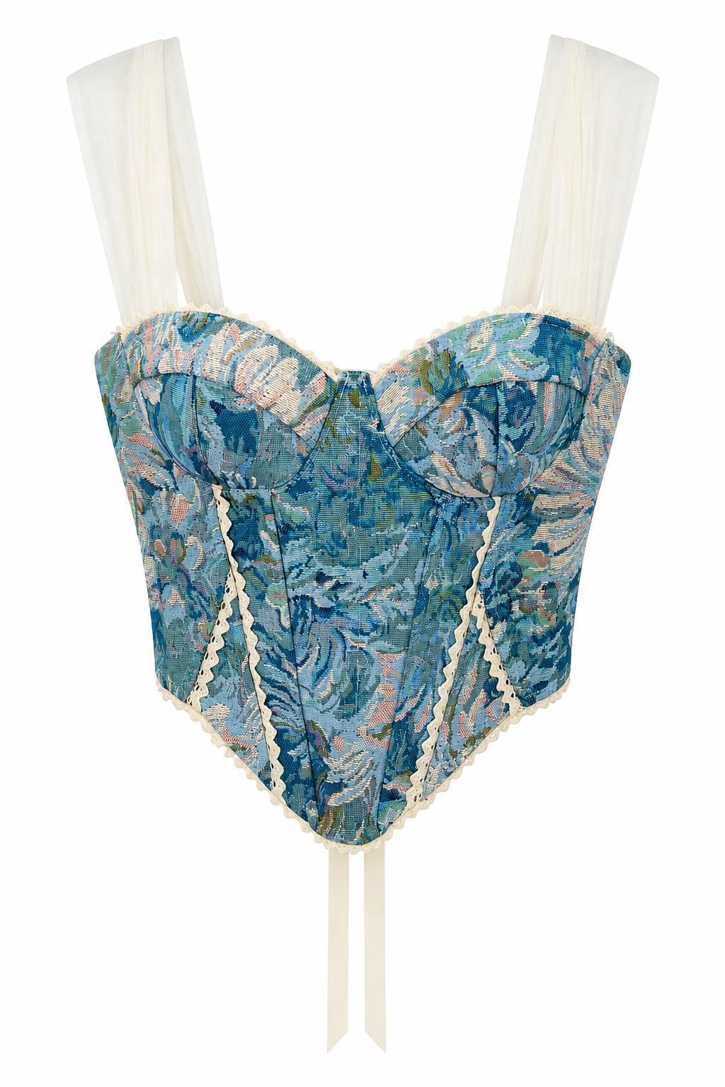Vintage Floral Corset Top With Sheer Straps