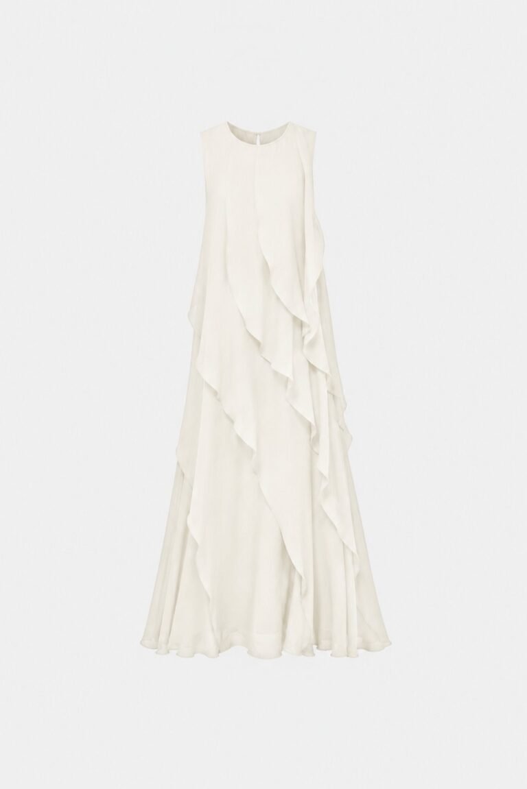 Oven Ecru Ruffled Chiffon Dress