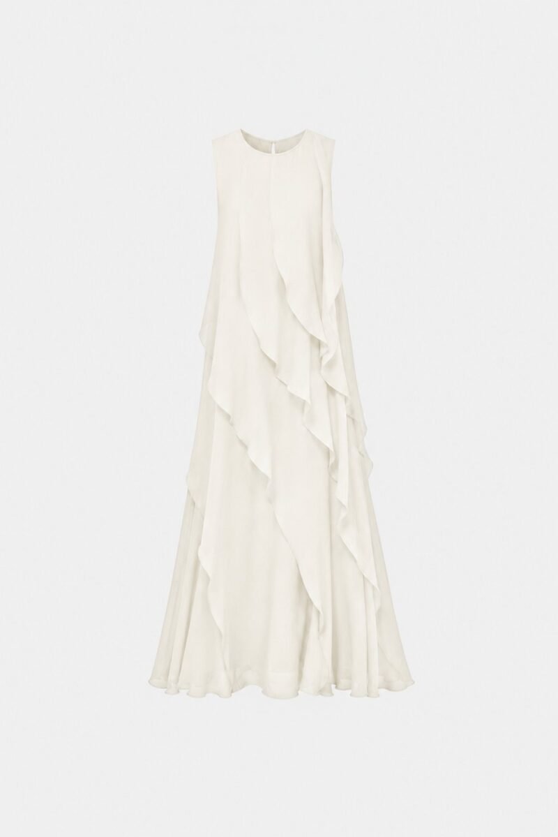 Oven Ecru Ruffled Chiffon Dress