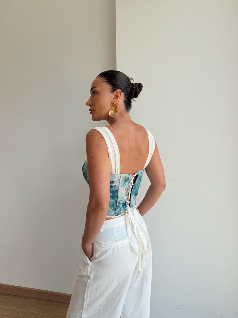 Vintage Floral Corset Top With Sheer Straps - Image 4