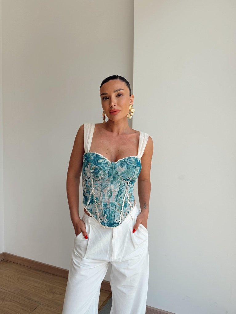 Vintage Floral Corset Top With Sheer Straps - Image 3