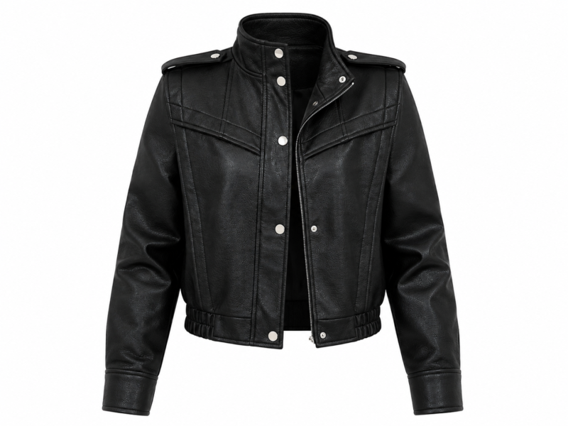PADDED DESIGN LEATHER JACKET - BLACK