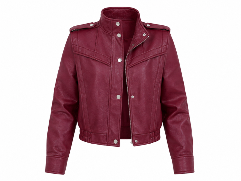 PADDED DESIGN LEATHER JACKET- BURGUNDY
