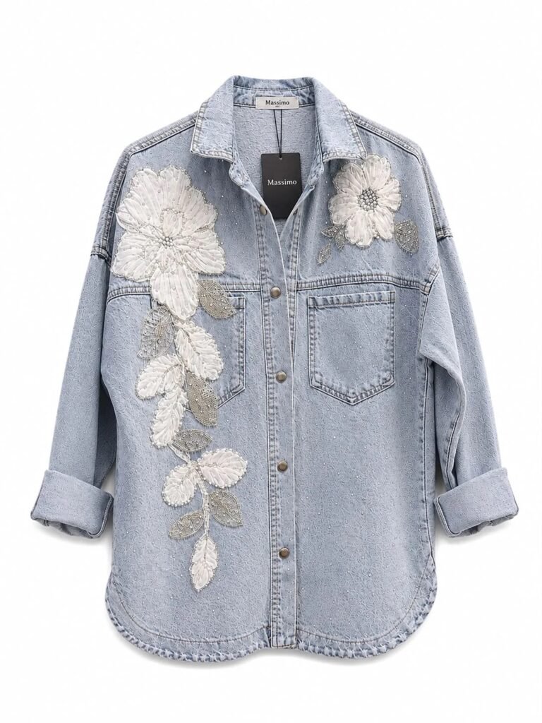 Roi Premium Denim Jacket with Stone Embellishments, Blue
