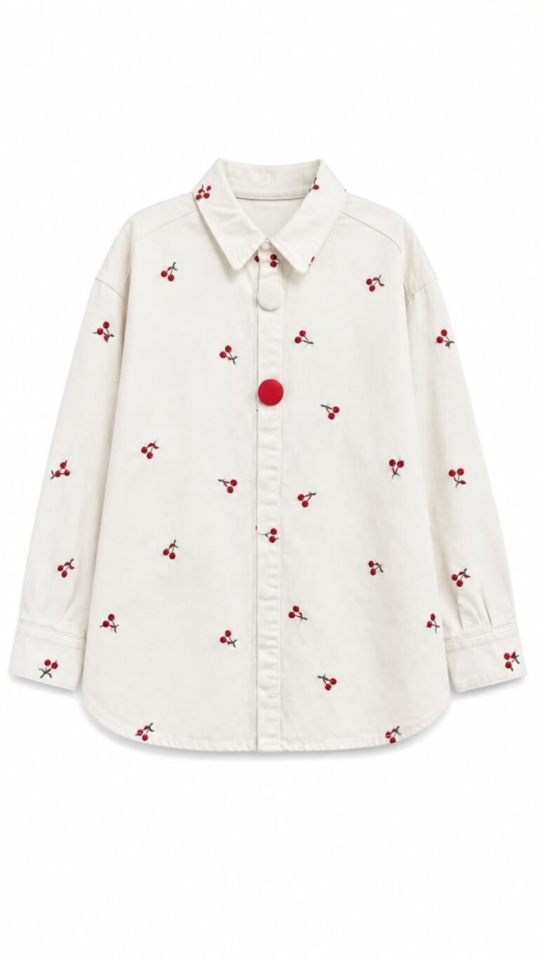 Original Model Cherry Embroidered Ecru Gabardine Jacket