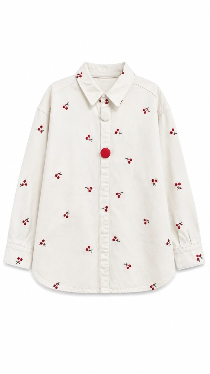 Original Model Cherry Embroidered Ecru Gabardine Jacket